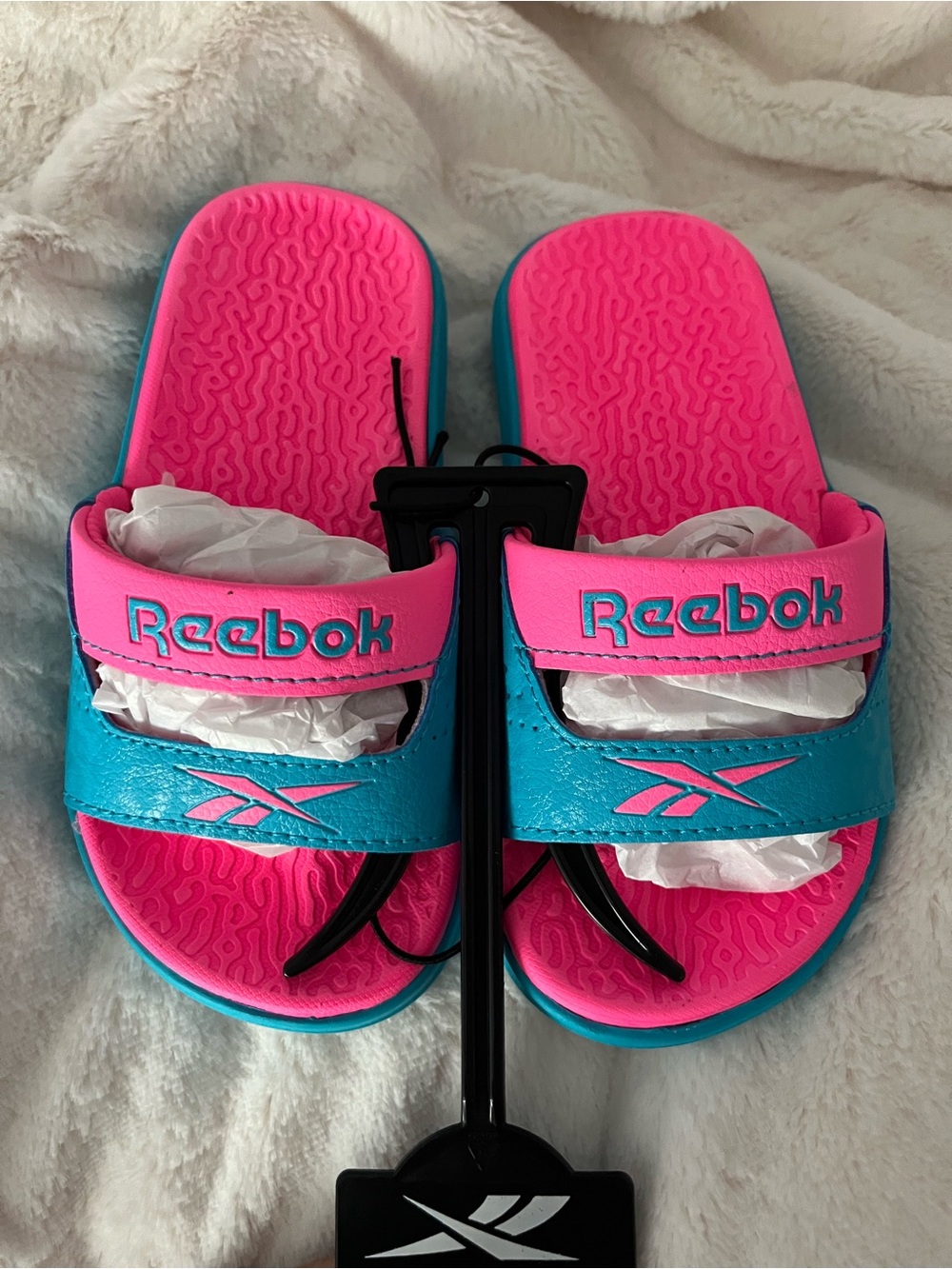 Reebok Kids Bright Pink and Teal Slide Sandals